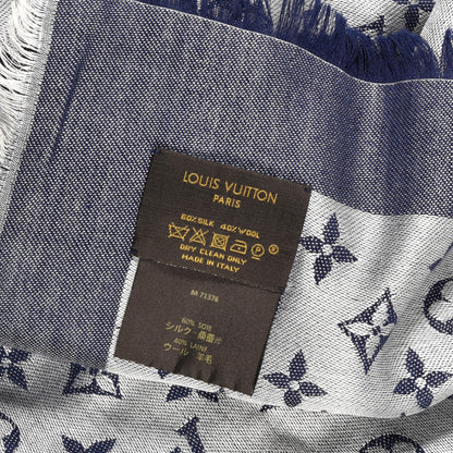 Louis Vuitton Wool Silk Monogram Denim Shawl Blue 3 of 3