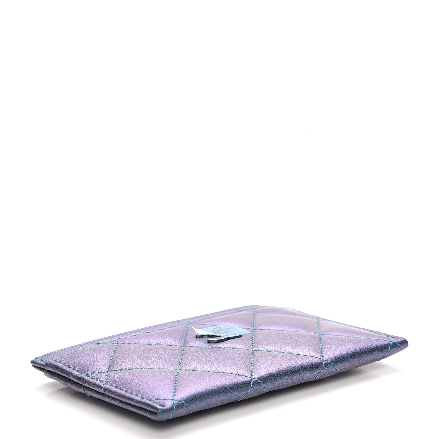 Chanel Metallic Lambskin Quilted Card Holder Turquoise 4 of 9