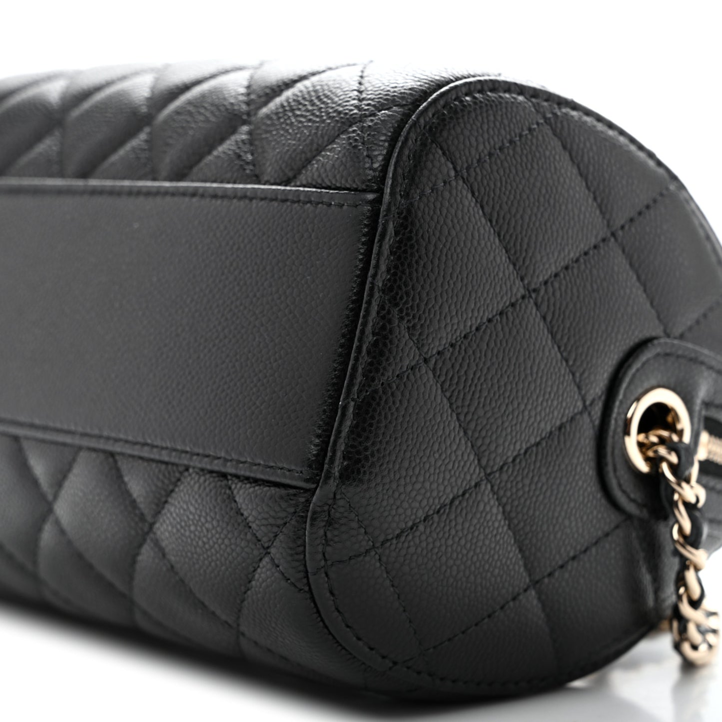 Caviar Quilted Barrel Clutch With Chain  Black