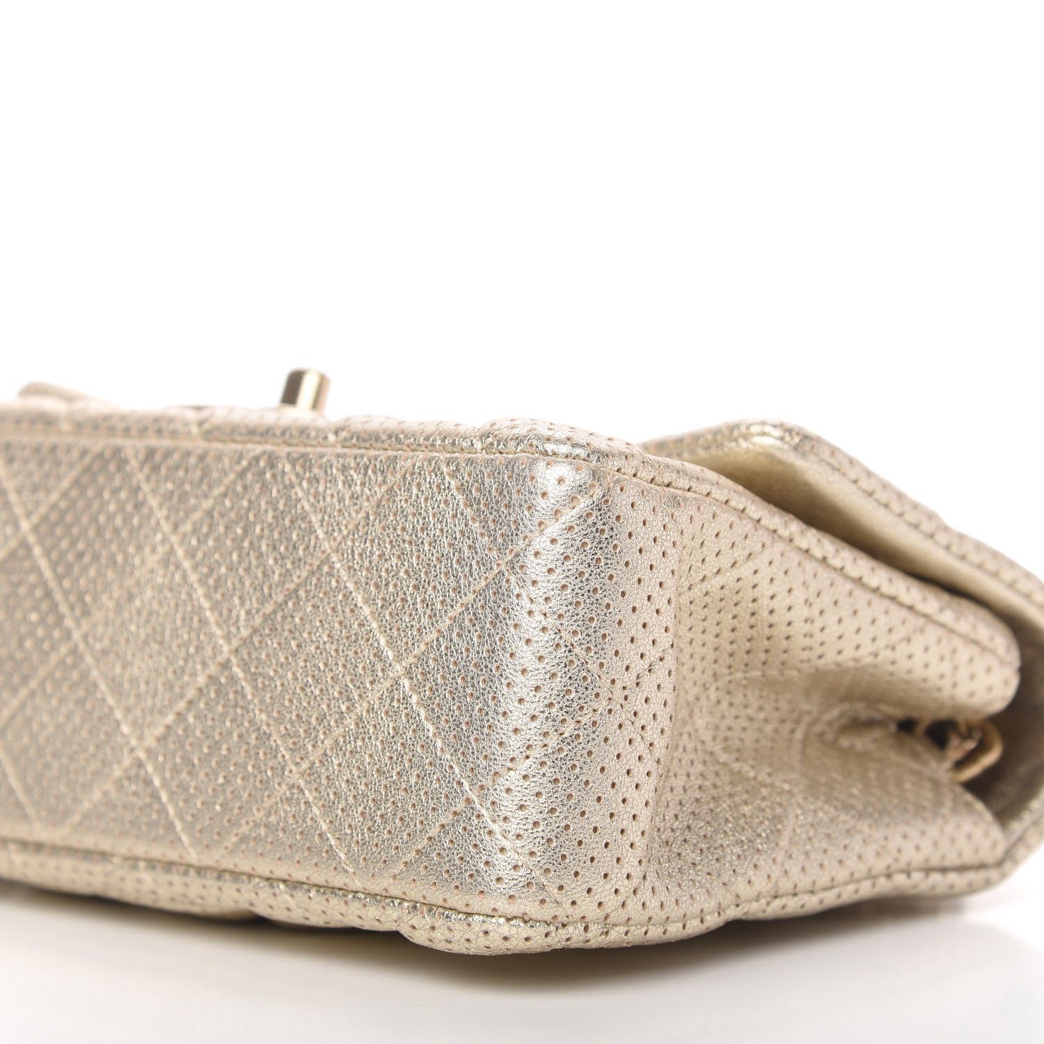 Chanel Metallic Lambskin Perforated Mini Rectangular Flap Light Gold 7 of 10