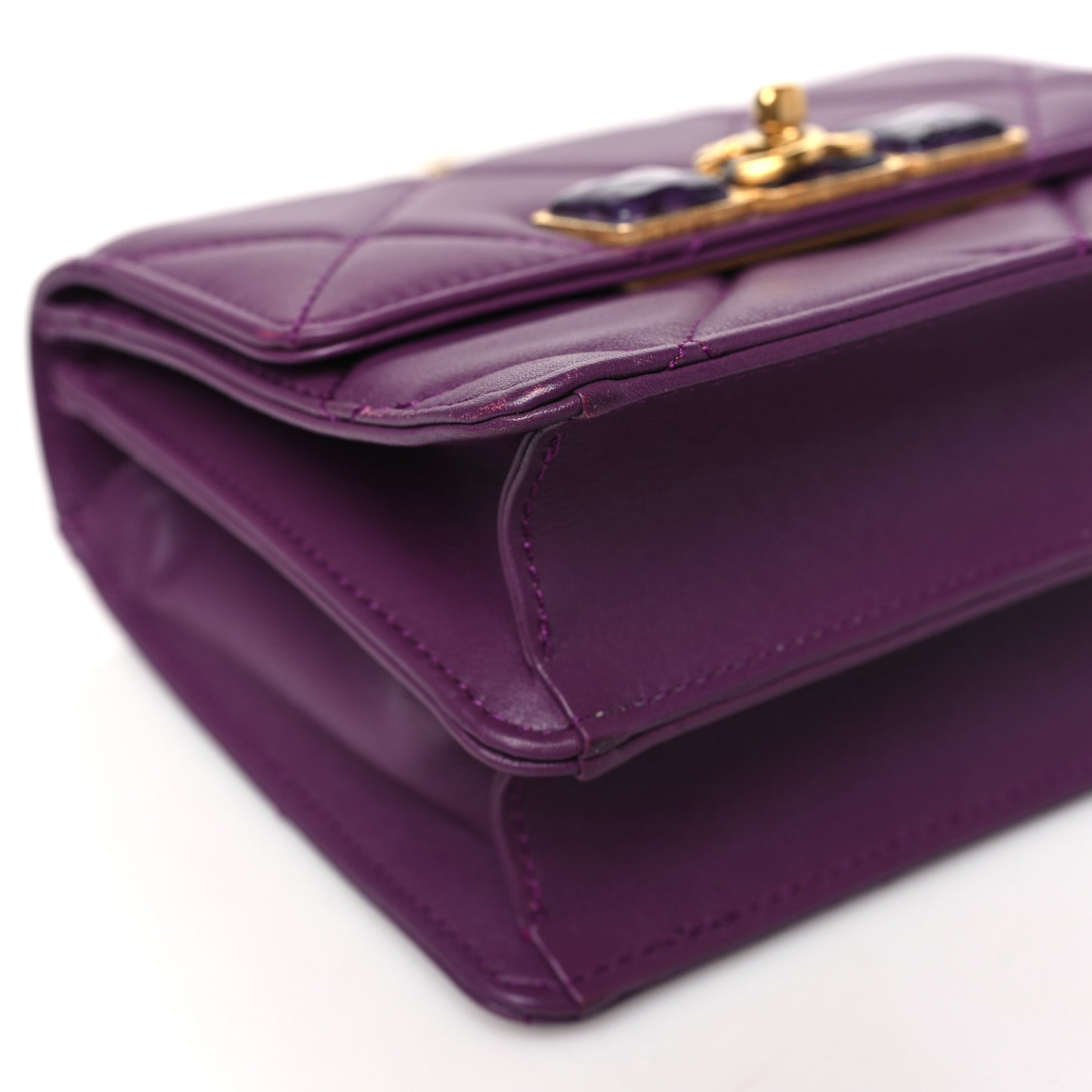 Calfskin Resin Quilted Mini Flap Purple