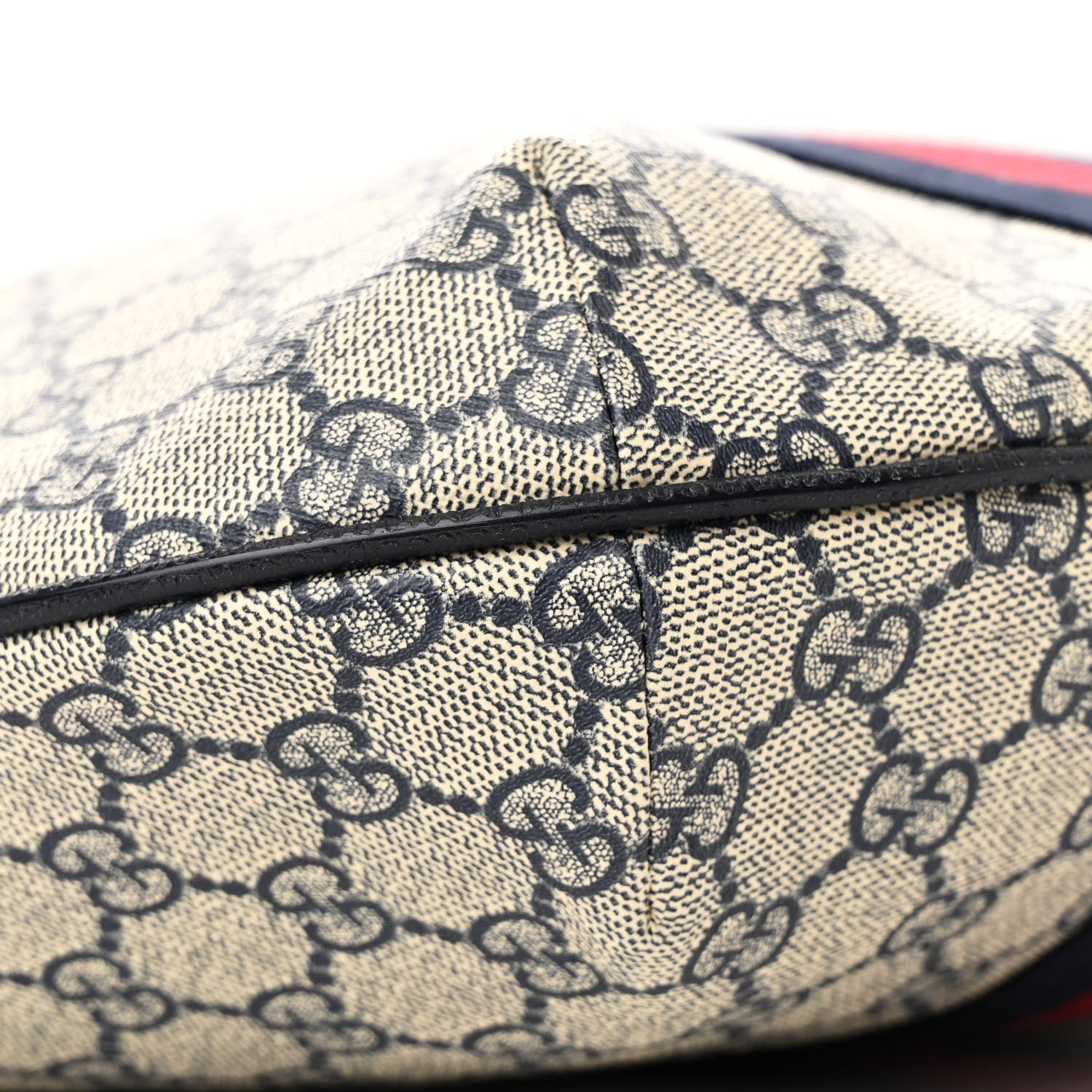 Gucci GG Supreme Monogram Textured Dollar Calfskin Web Small Ophidia Half Moon Hobo Beige Blue 9 of 11