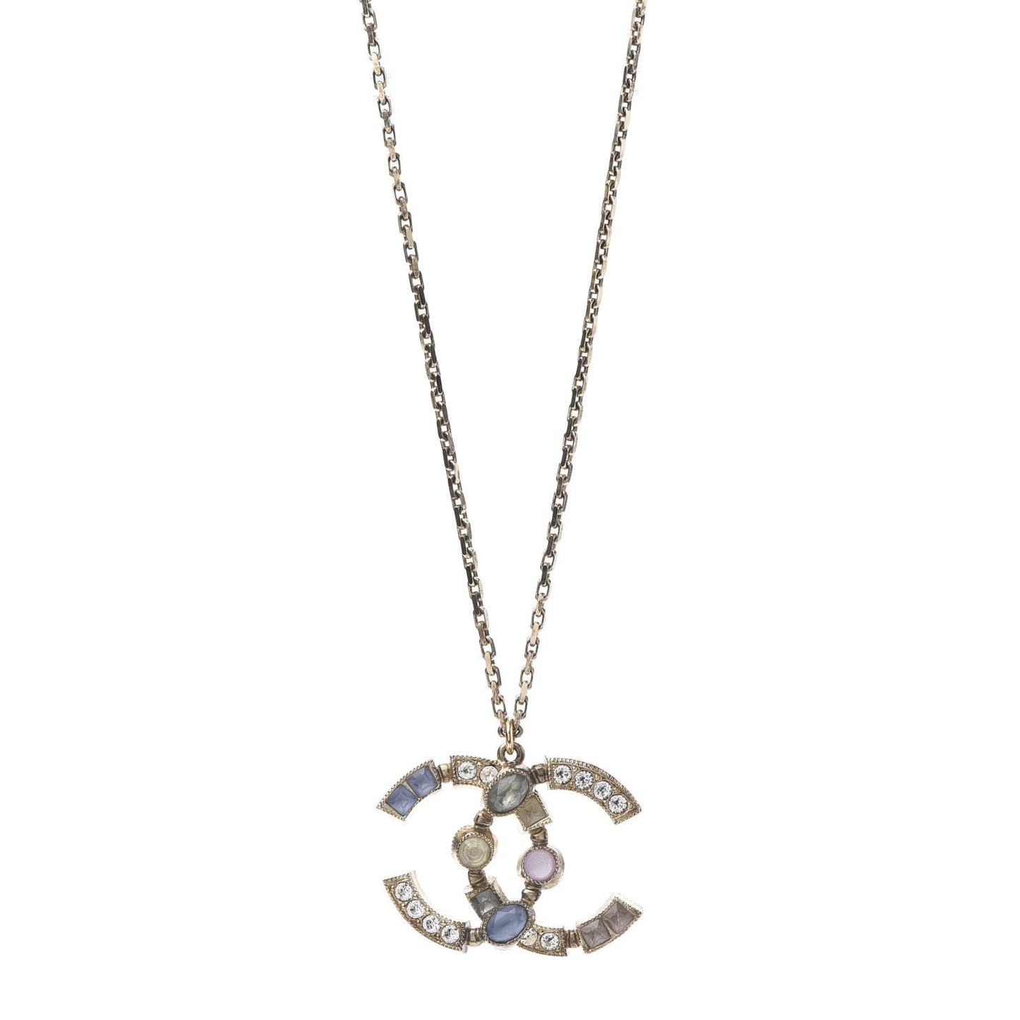 Crystal CC Pendant Necklace Gold Multicolor