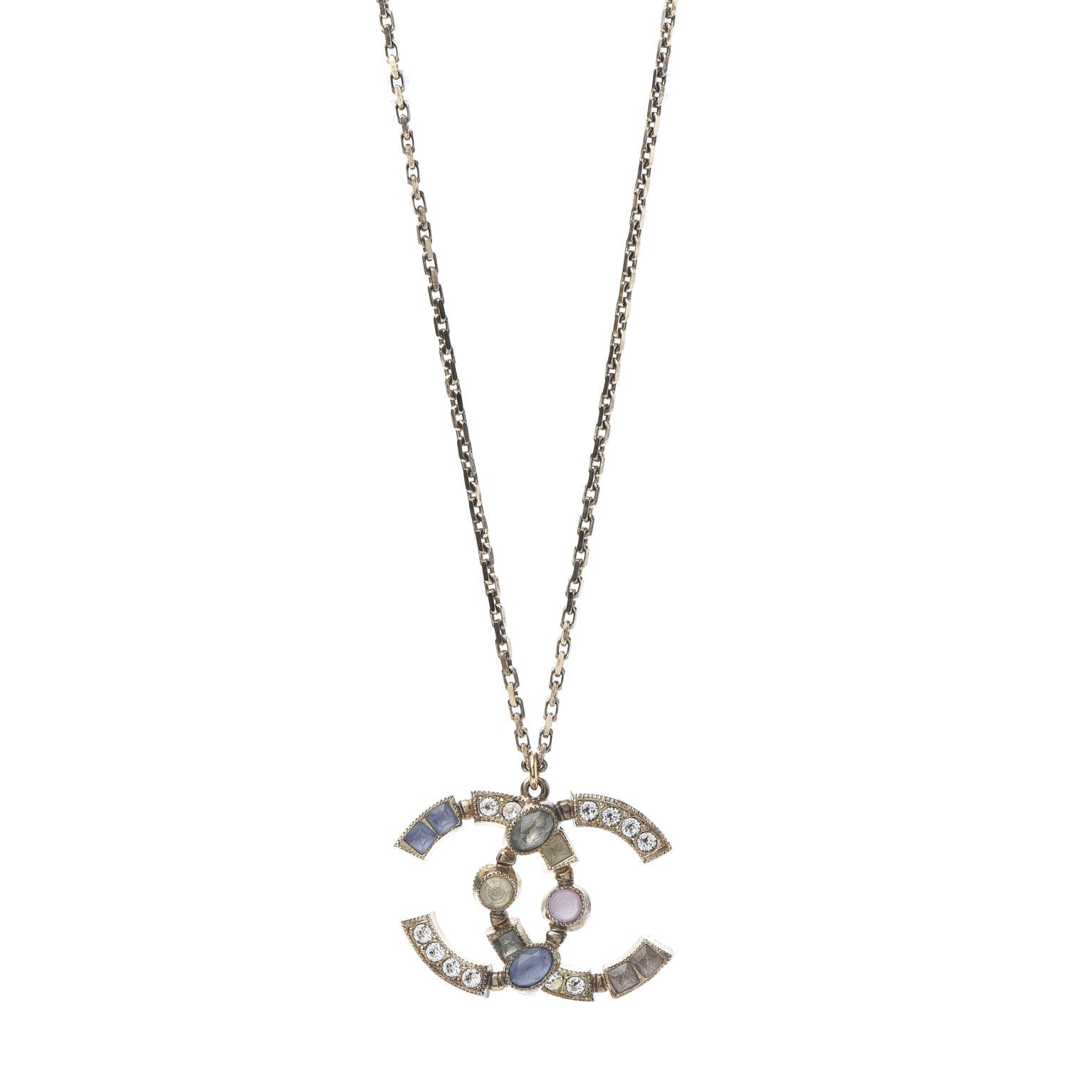 Chanel Crystal CC Pendant Necklace Gold Multicolor 1 of 7