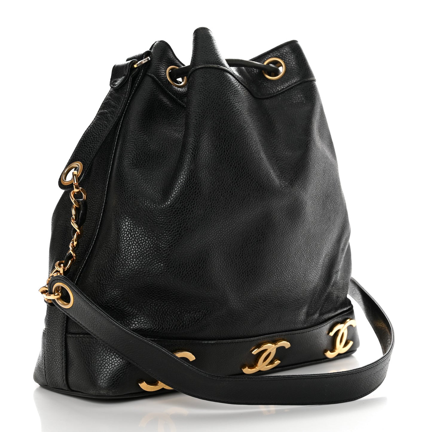 Caviar CC Drawstring Shoulder Bag Black