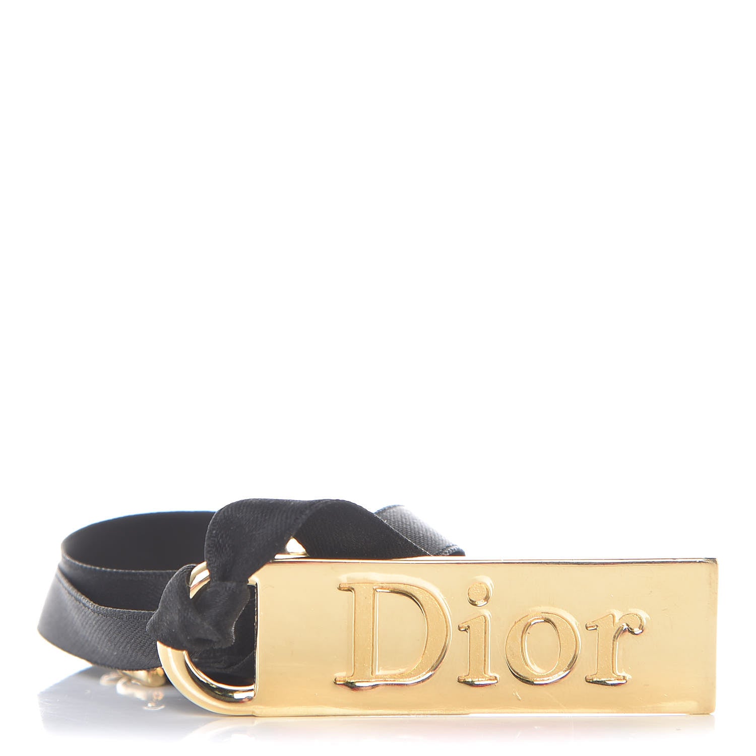 Christian Dior Satin Metal Logo Wrap Bracelet Black Gold 1 of 3