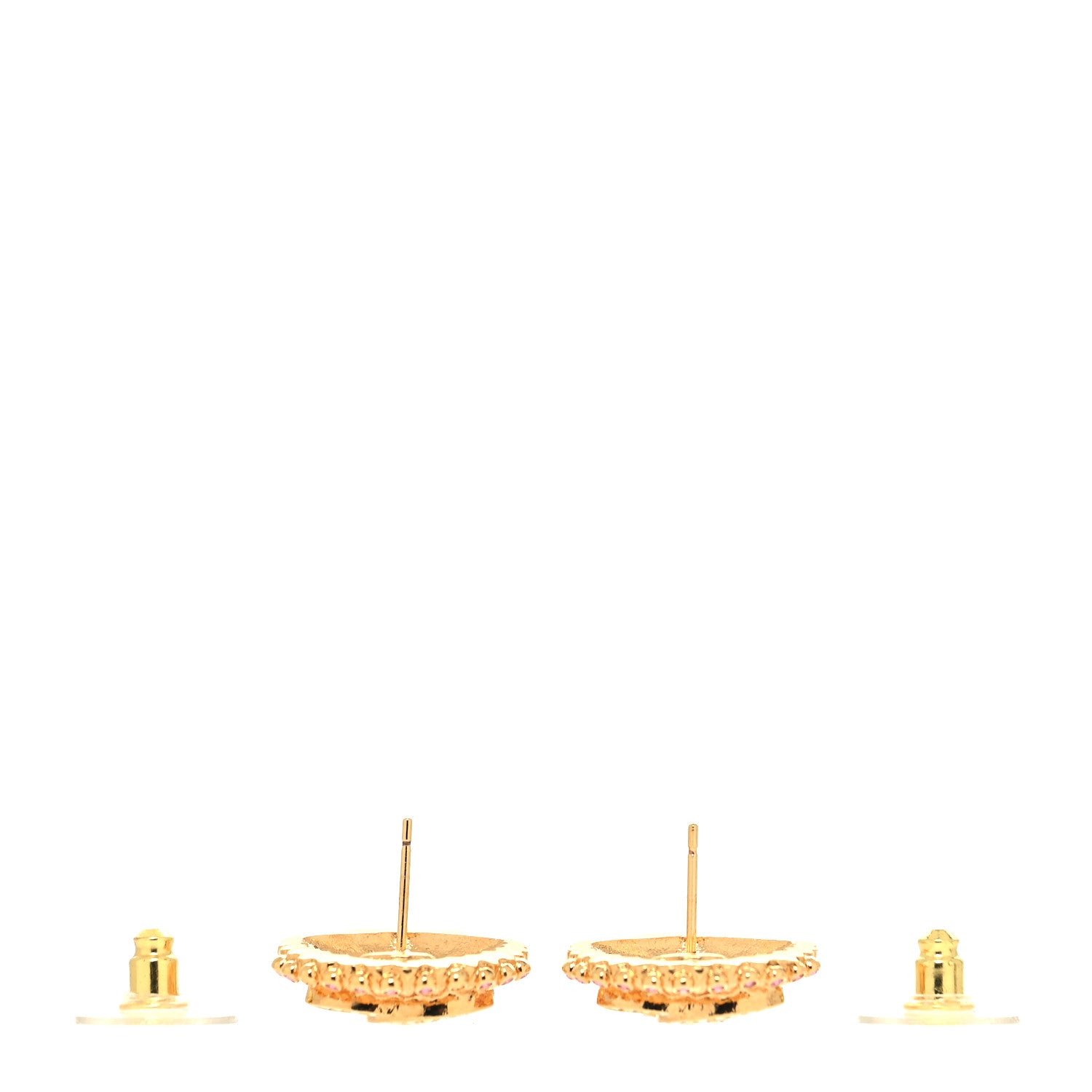 Chanel Crystal CC Shell Earrings Gold 3 of 6