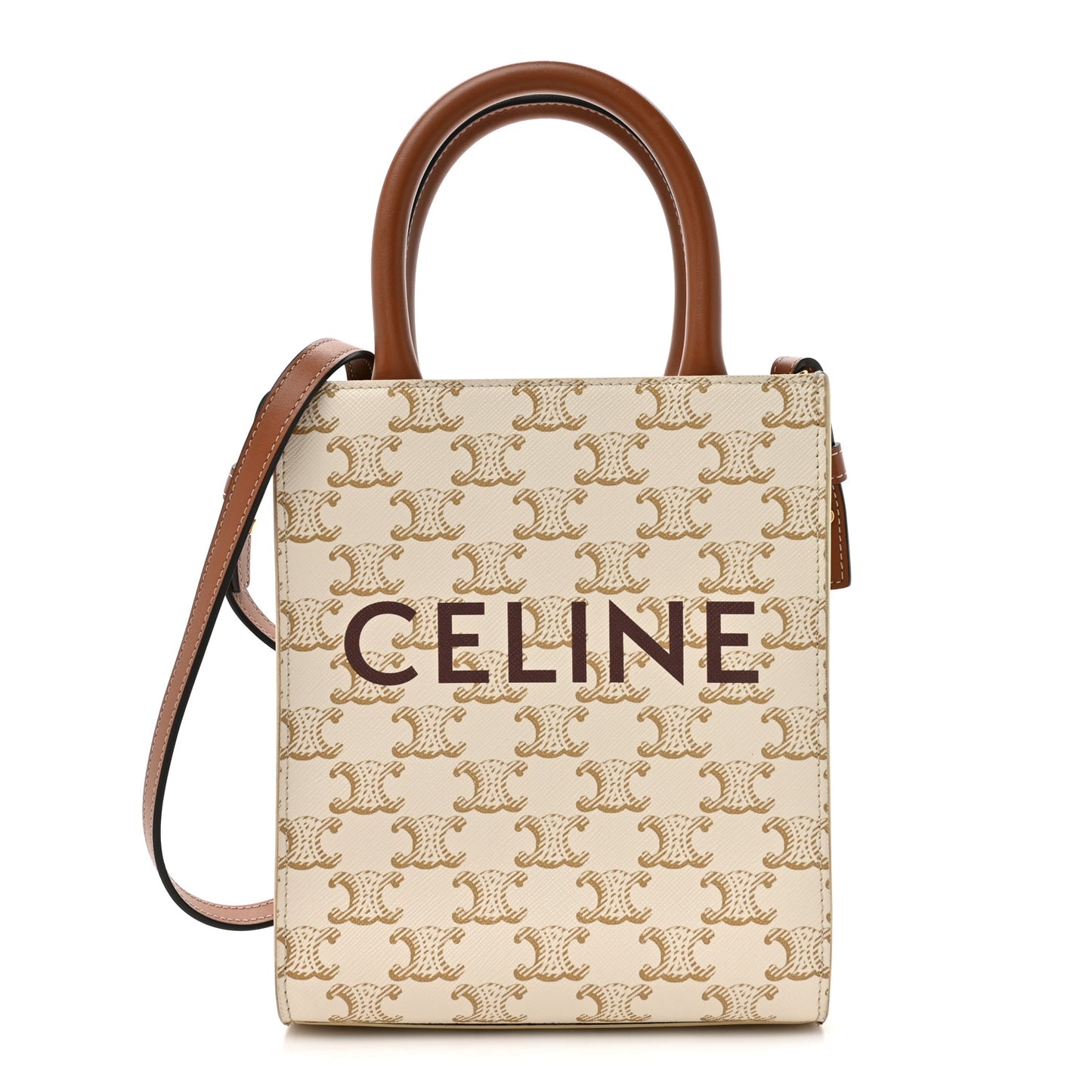 Triomphe Canvas Calfskin Mini Vertical Cabas White