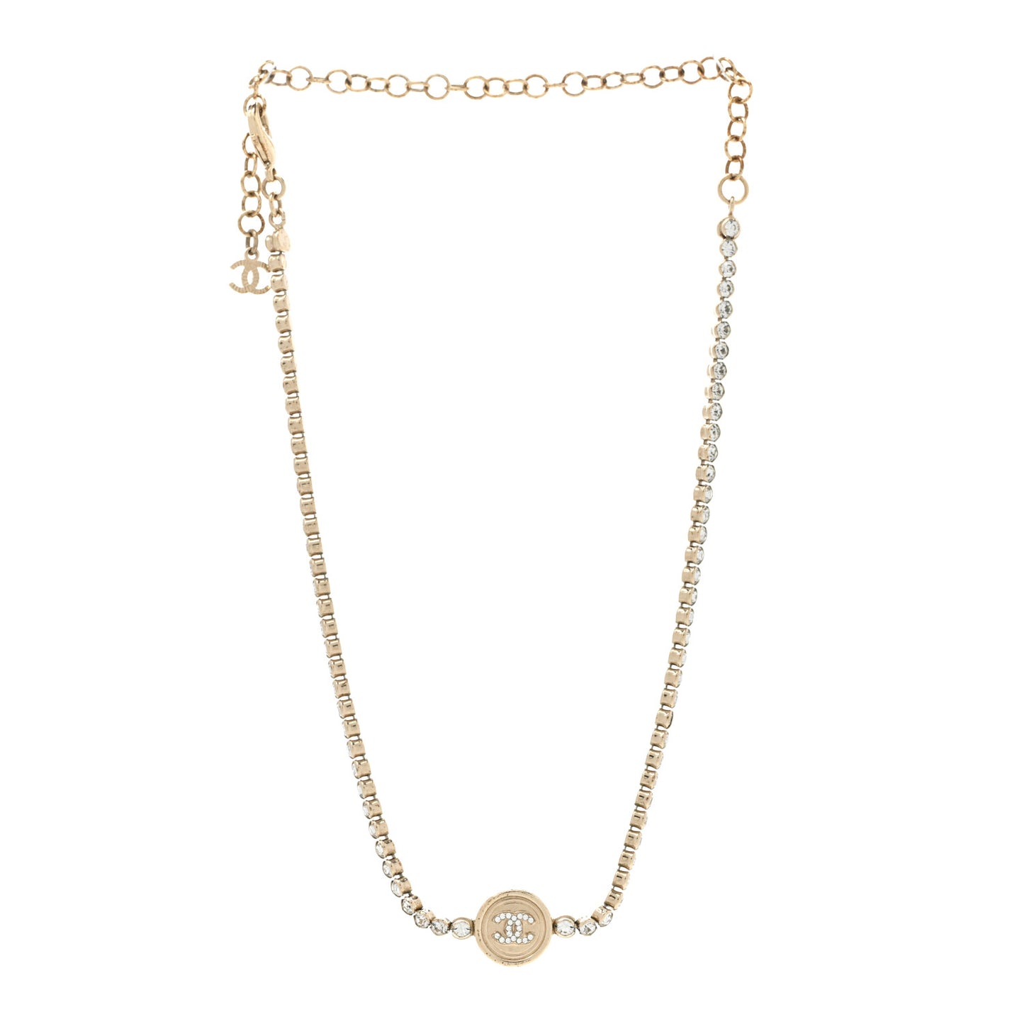 Crystal CC Chain Short Necklace Gold