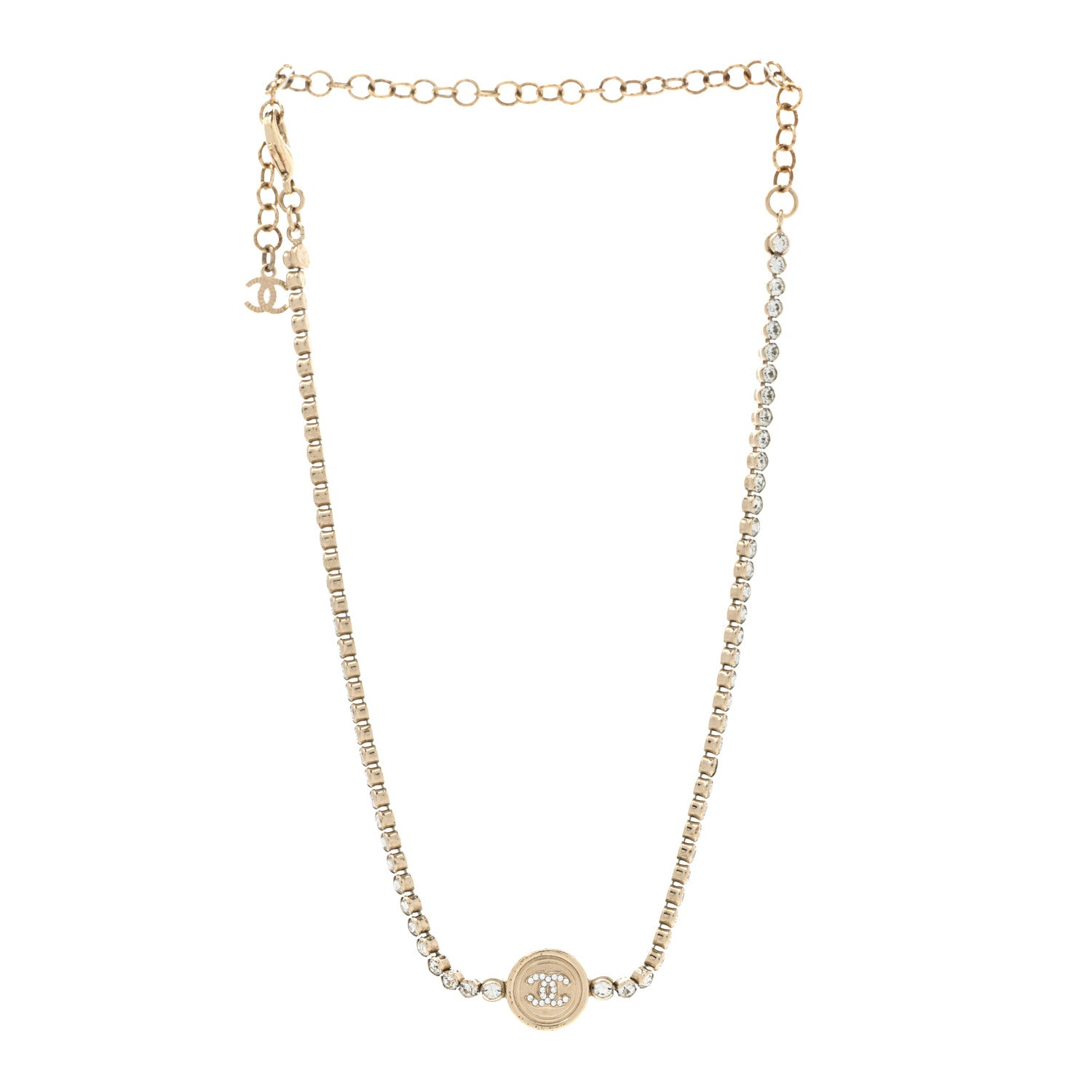 Chanel Crystal CC Chain Short Necklace Gold 3 of 8
