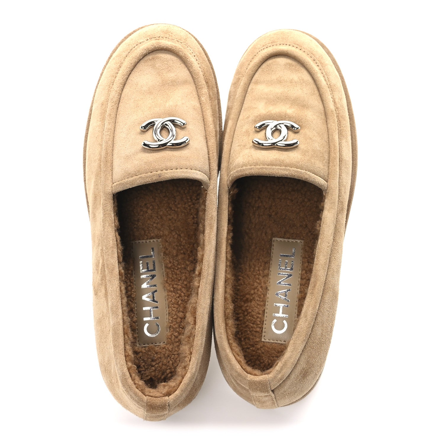Chanel Suede Calfskin CC Loafers 38 Dark Beige 2 of 9