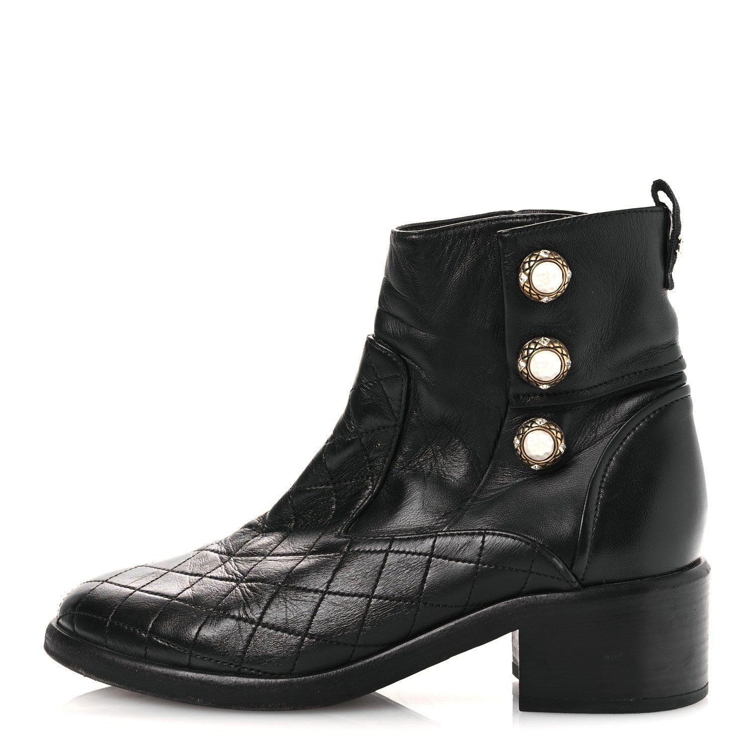 Chanel Lambskin Pearl Short Boots 38.5 Black 1 of 13