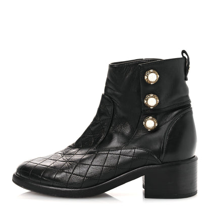 Chanel Lambskin Pearl Short Boots 38.5 Black 1 of 13