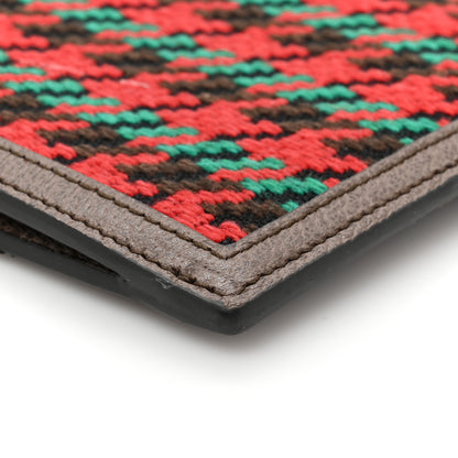 Gucci Wool Textured Calfskin Houndstooth Woven Zip Wristlet Pouch Red Green Ivory Multicolor New Acero 9 of 9