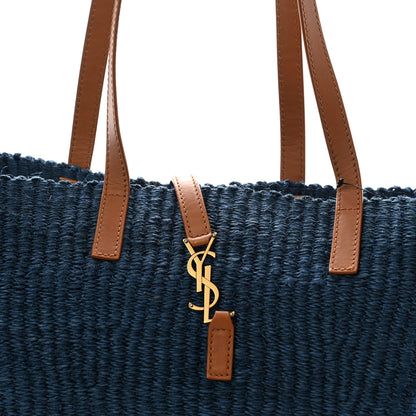 Saint Laurent Raffia Calfskin Medium Panier Tote Blue 8 of 10