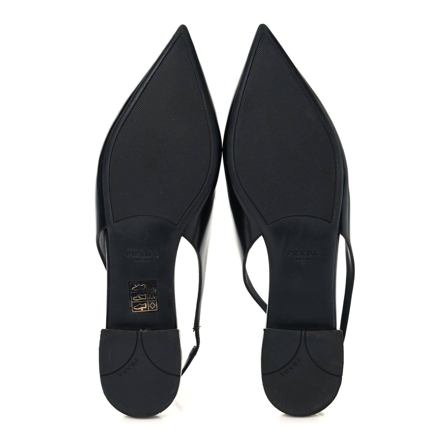 Spazzolato Padded Triangle Logo Pointed Toe Slingback Flats 38.5 Black