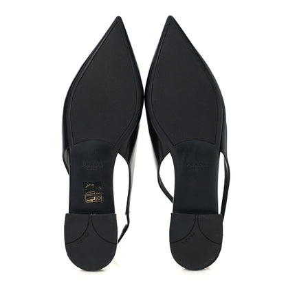Prada Spazzolato Padded Triangle Logo Pointed Toe Slingback Flats 38.5 Black 6 of 10
