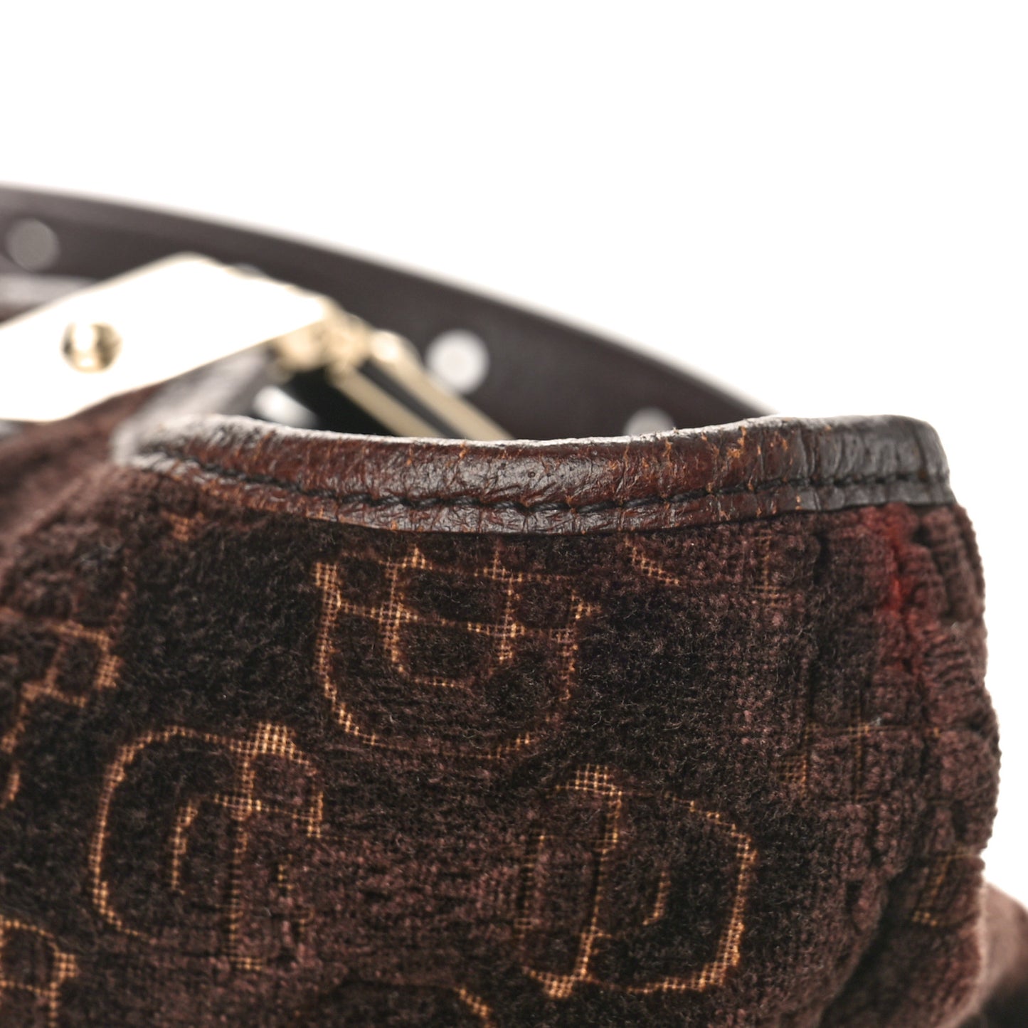 Velvet Horsebit Embossed Large Glam Shoulder Bag Brown Multicolor