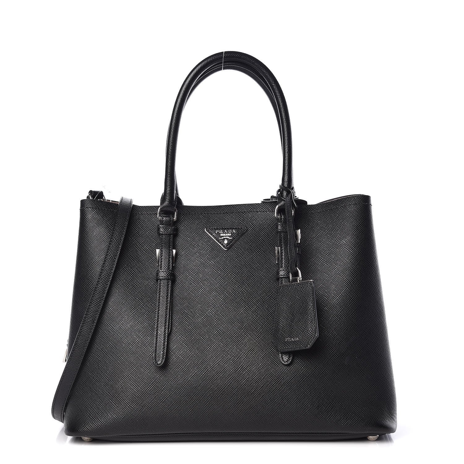 Prada Saffiano Cuir Medium Double Handle Tote Black Mughetto 1 of 11