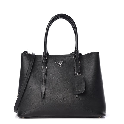 Prada Saffiano Cuir Medium Double Handle Tote Black Mughetto 1 of 11