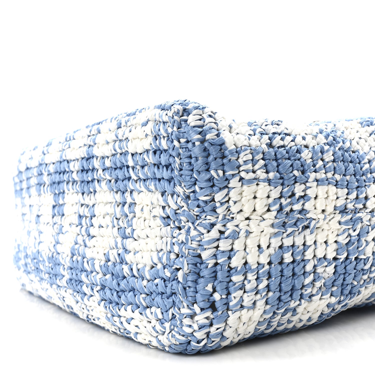 Prada Yarn Raffia Effect Crochet Embroidered Large Logo Tote Celeste 9 of 9