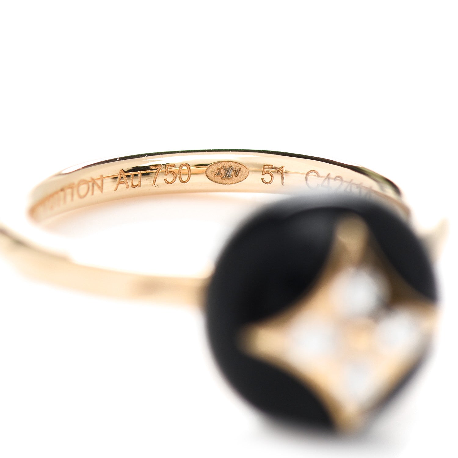 Louis Vuitton 18K Yellow Gold Diamond Black Onyx Idylle Blossom Ring 51 5.75 5 of 6
