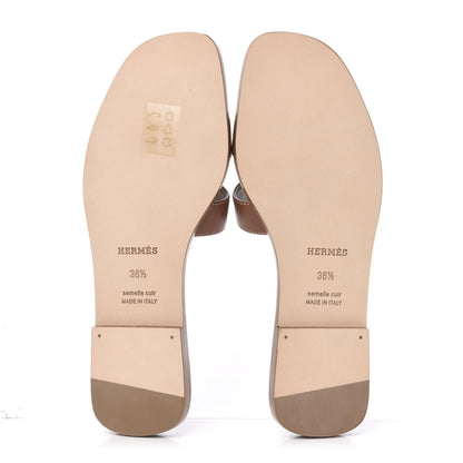 Hermes Box Calfskin Oran Sandals 36.5 Gold 5 of 9