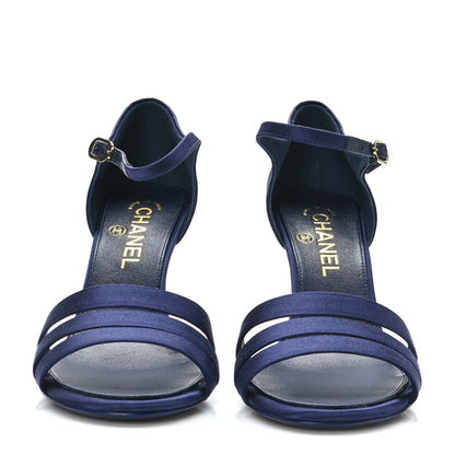 Chanel Satin Pearl Sandals 38 Dark Blue 2 of 9