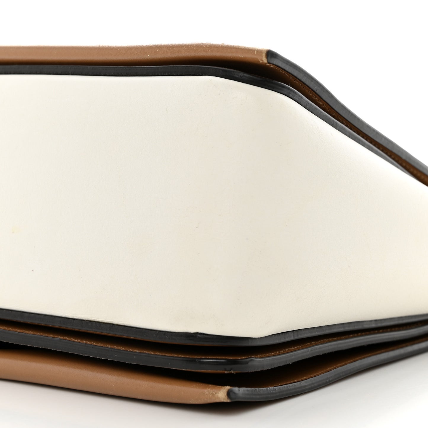 Shiny Smooth Calfskin Medium Frame Shoulder Bag Tan Optic White