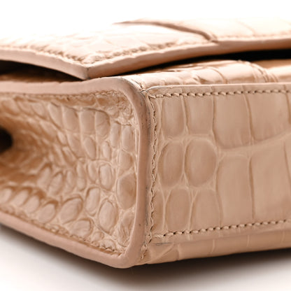 Balenciaga Shiny Calfskin Crocodile Embossed Hourglass Chain Bag Nude Beige 8 of 9
