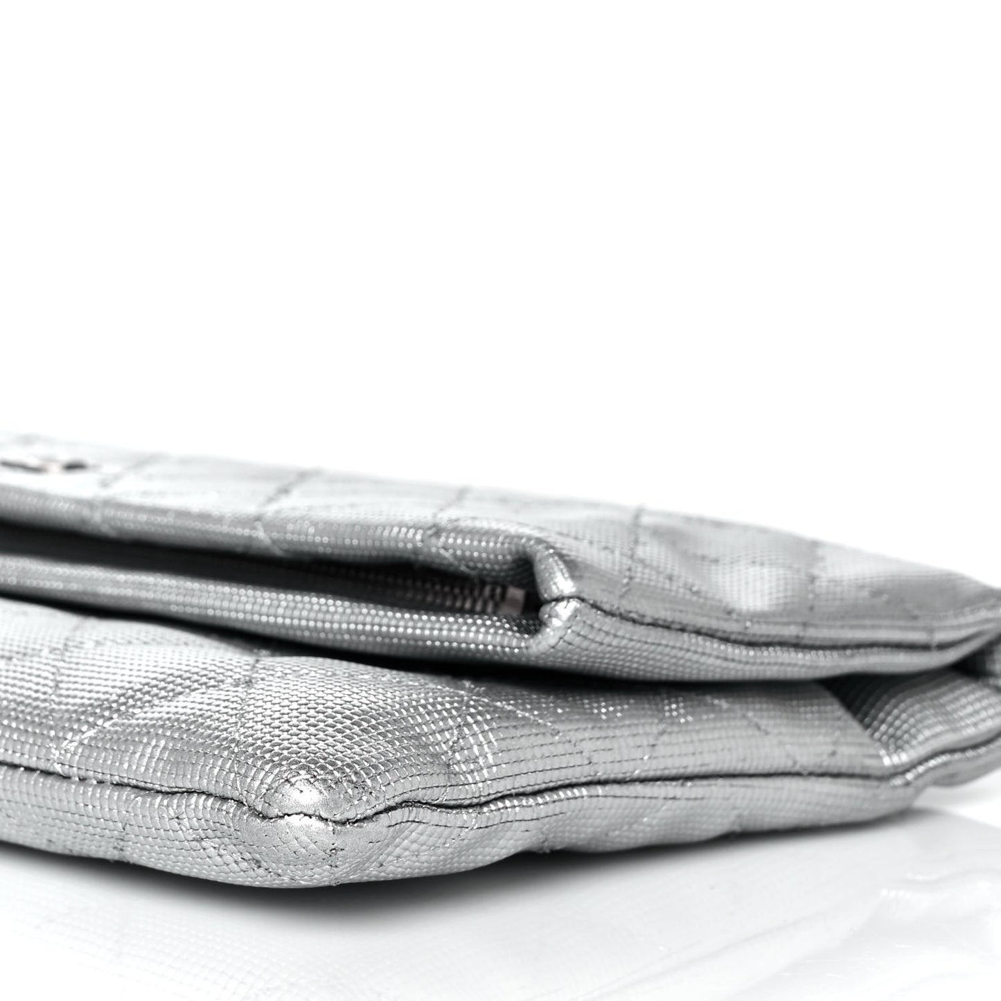 Metallic Calfskin Quilted Pixel Effect CC Beauty Clutch Silver