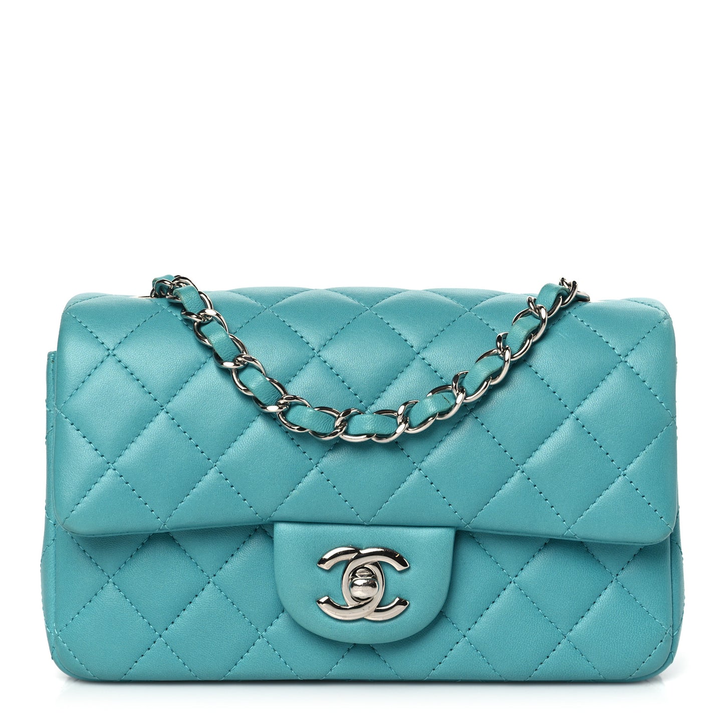 Lambskin Quilted Mini Rectangular Flap Turquoise
