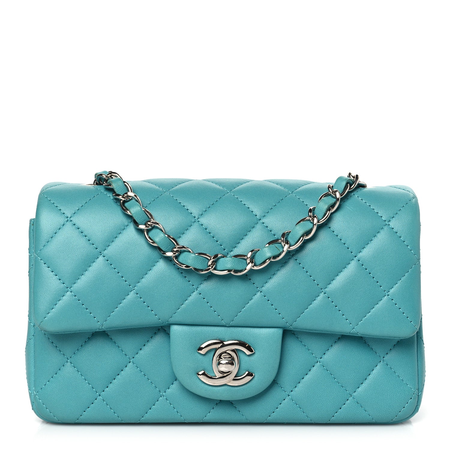 Chanel Lambskin Quilted Mini Rectangular Flap Turquoise 1 of 9