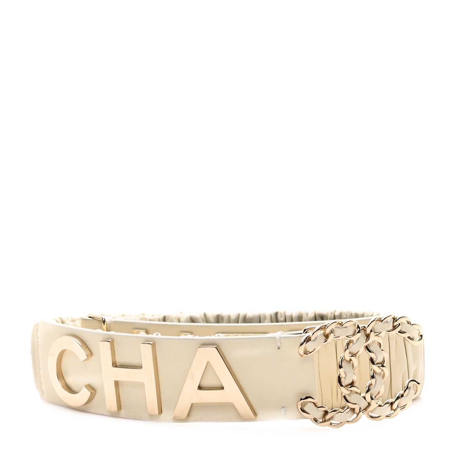 Lambskin Ruched Logo Belt 80 32 White