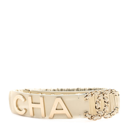 Chanel Lambskin Ruched Logo Belt 80 32 White 1 of 4