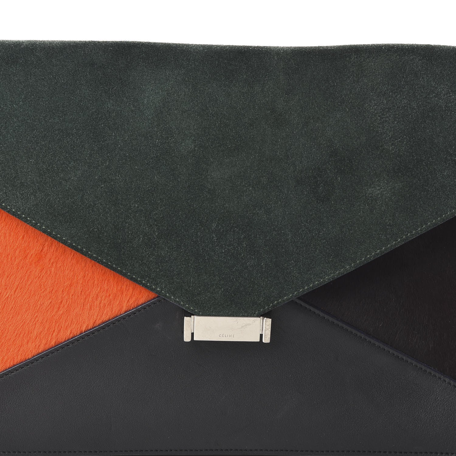 Celine Suede Calfskin Pony Hair Medium Tri-Color Diamond Shoulder Bag Green 9 of 9