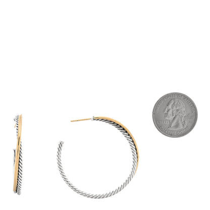 David Yurman Sterling Silver 18K Yellow Gold 44mm Extra Large Crossover Cable Hoop Earrings 2 of 4