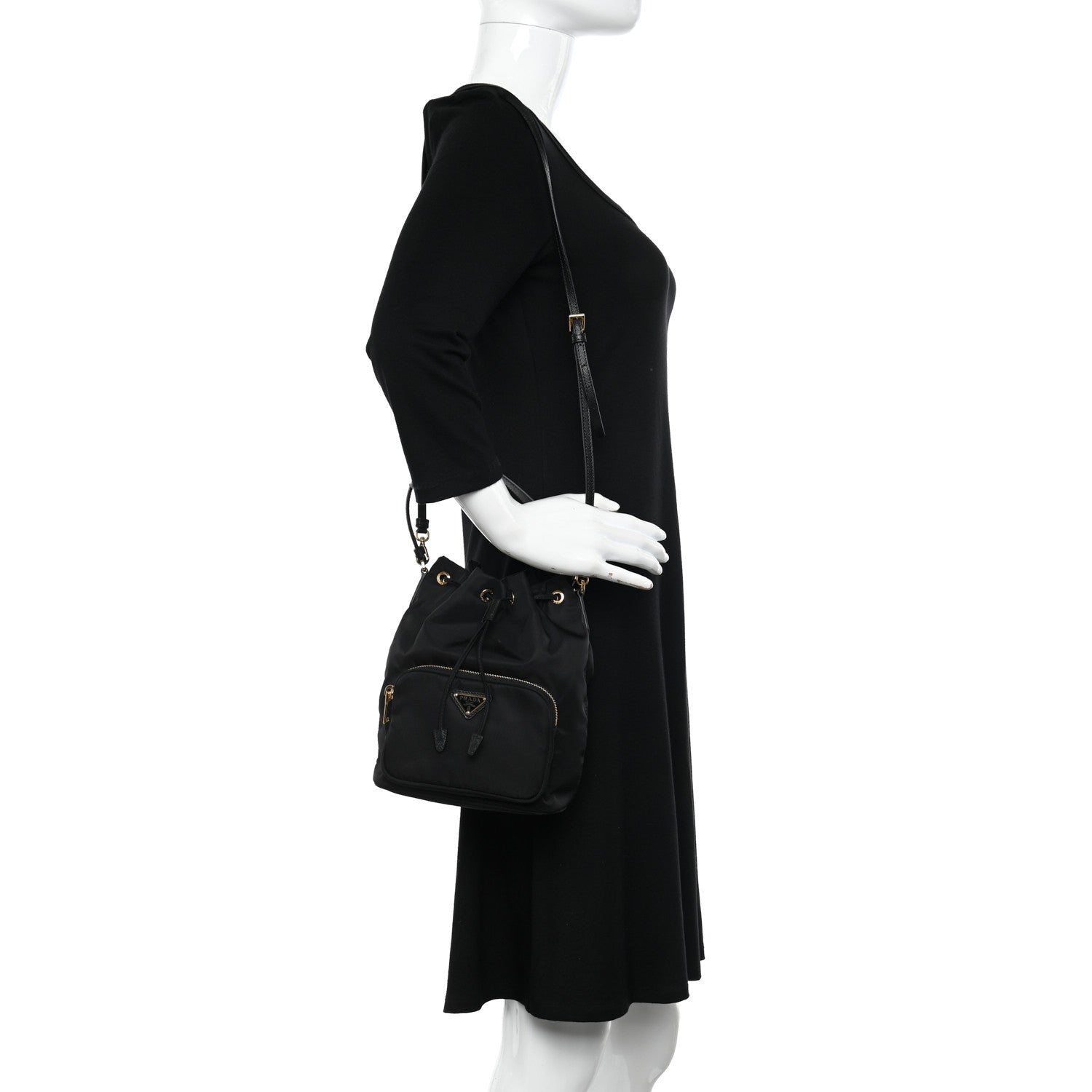 Prada Saffiano Tessuto Nylon Mini Bucket Crossbody Bag Black 2 of 11