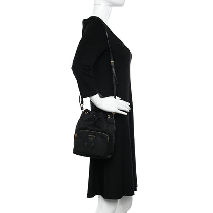 Prada Saffiano Tessuto Nylon Mini Bucket Crossbody Bag Black 2 of 11