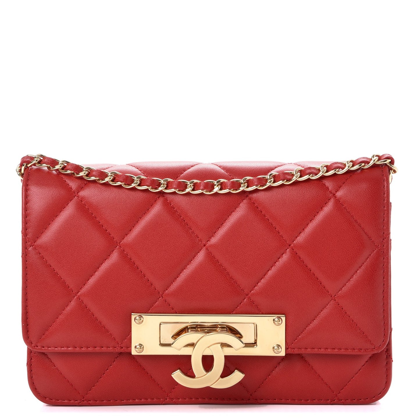 Lambskin Quilted Golden Class Wallet on Chain WOC Red