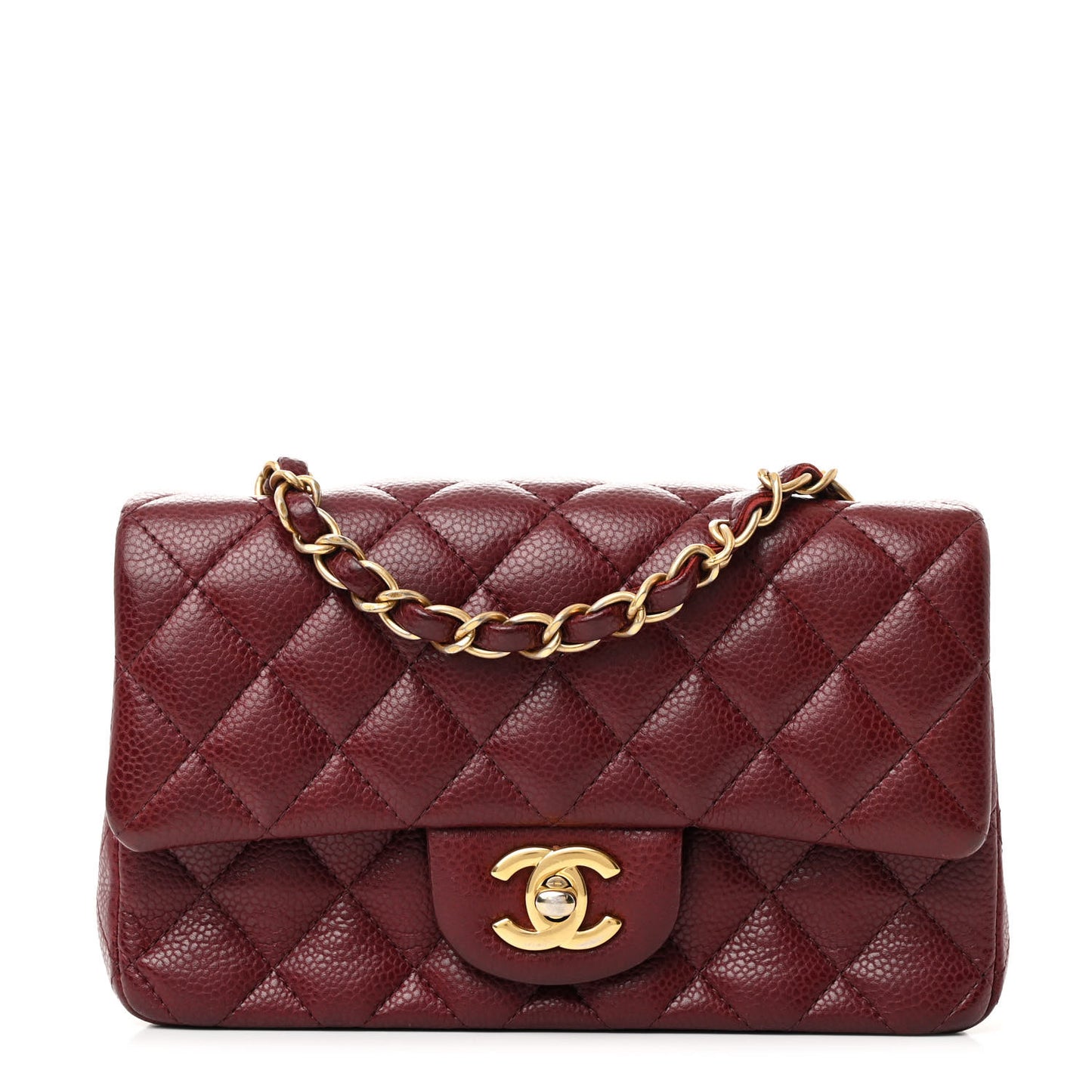 Caviar Quilted Mini Rectangular Flap Dark Red