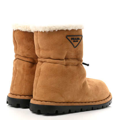 Prada Shearling Triangle Logo Drawcord 20mm Ankle Boots 40 Cognac 4 of 8