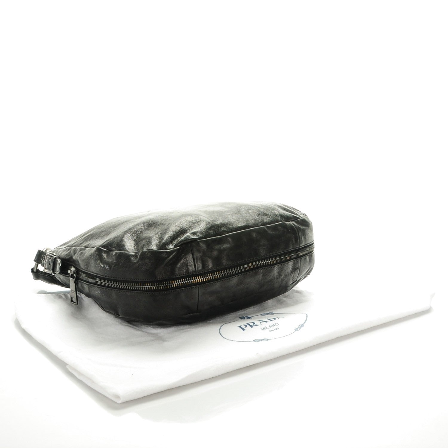 Prada Glace Calf Zip Around Hobo Nero Black 4 of 8