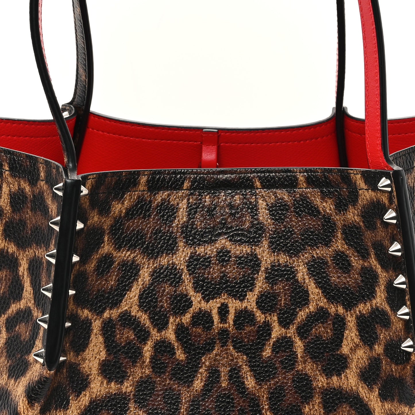 Calfskin Empire Leopard Print Spiked Small Cabarock Shopper Tote Brown