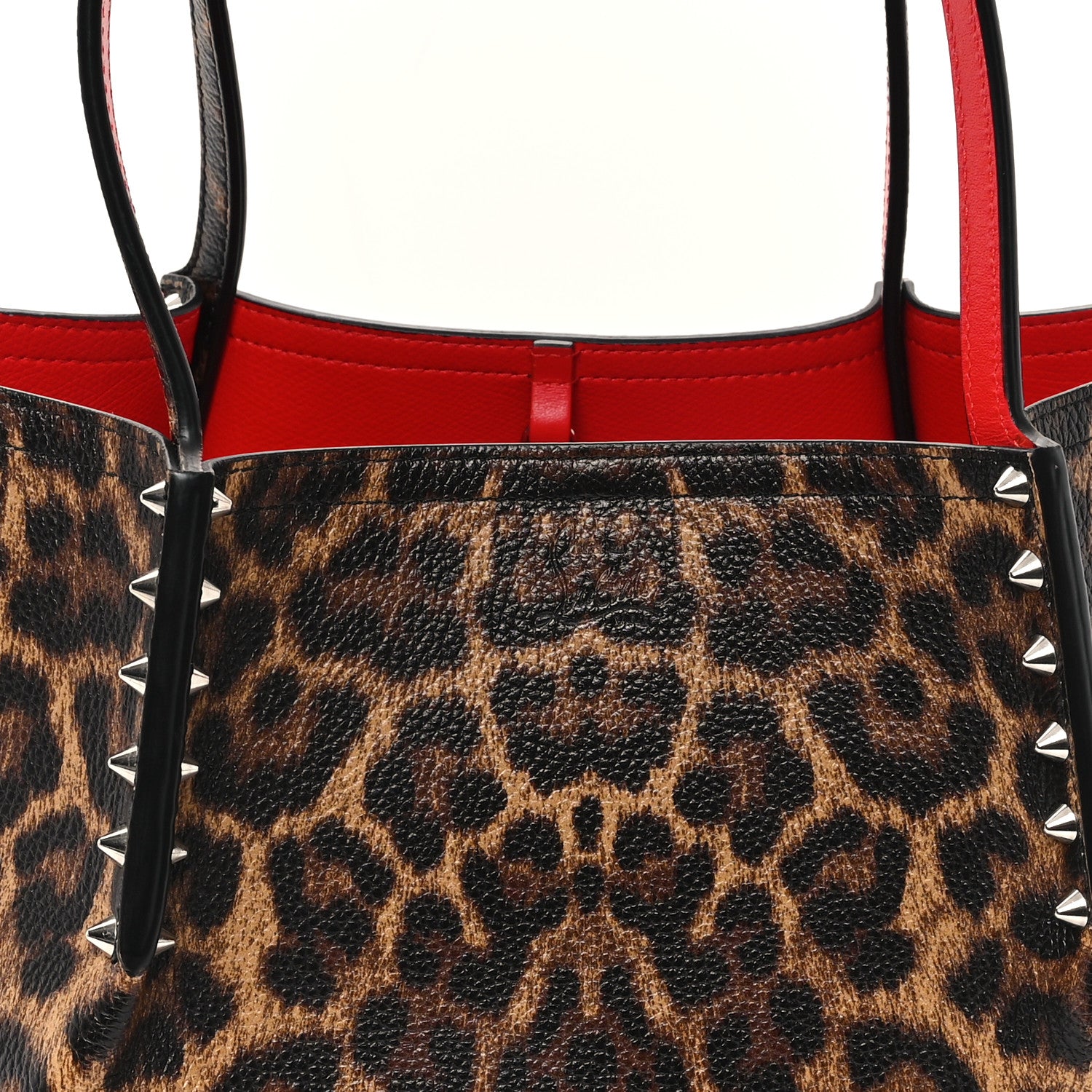 Christian Louboutin Calfskin Empire Leopard Print Spiked Small Cabarock Shopper Tote Brown 7 of 10