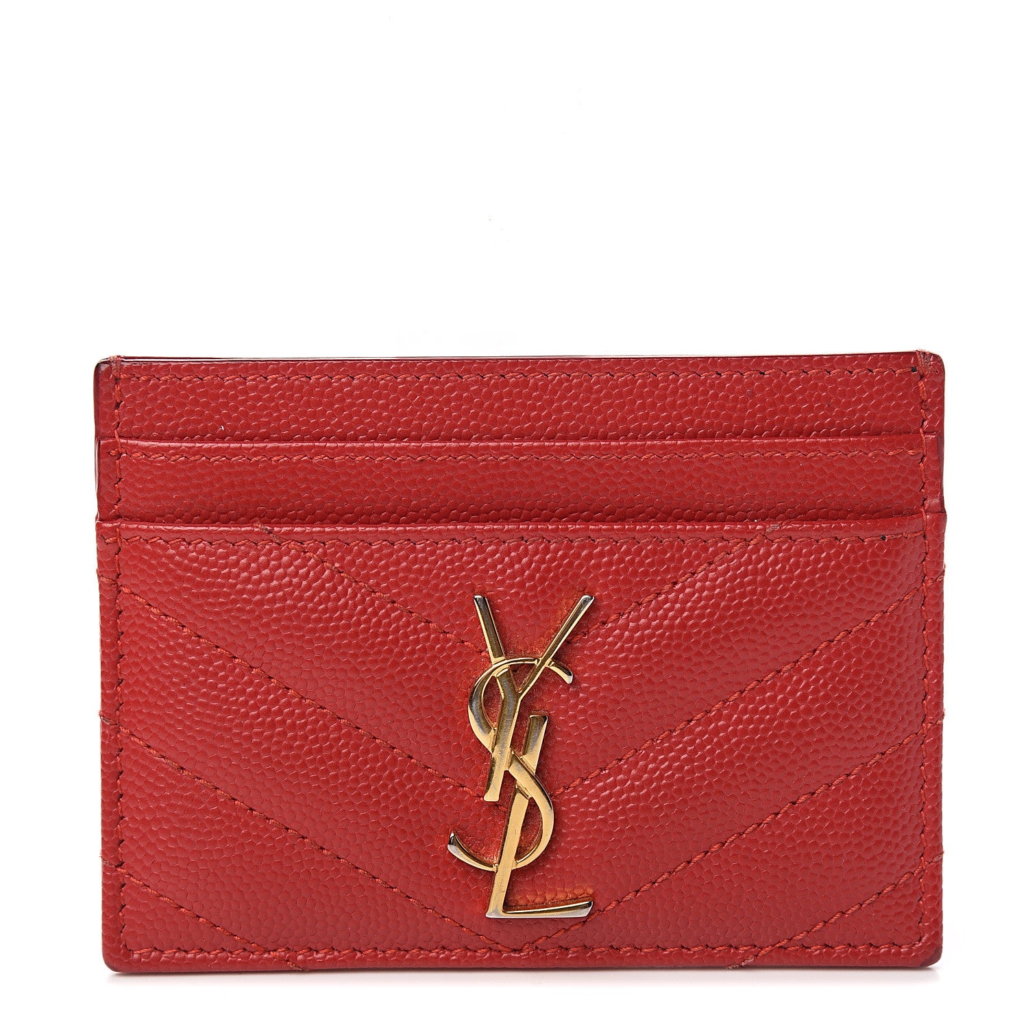 Saint Laurent Grain De Poudre Matelasse Chevron Monogram Credit Card Case New Red 1 of 7