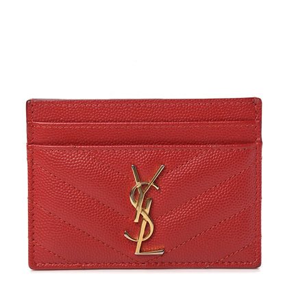 Saint Laurent Grain De Poudre Matelasse Chevron Monogram Credit Card Case New Red 1 of 7