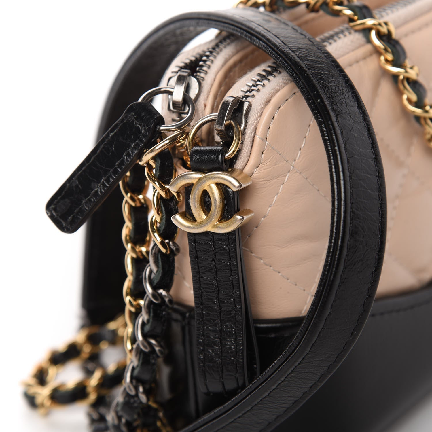 Chanel Aged Calfskin Quilted Small Gabrielle Clutch With Chain Beige Black 12 of 13