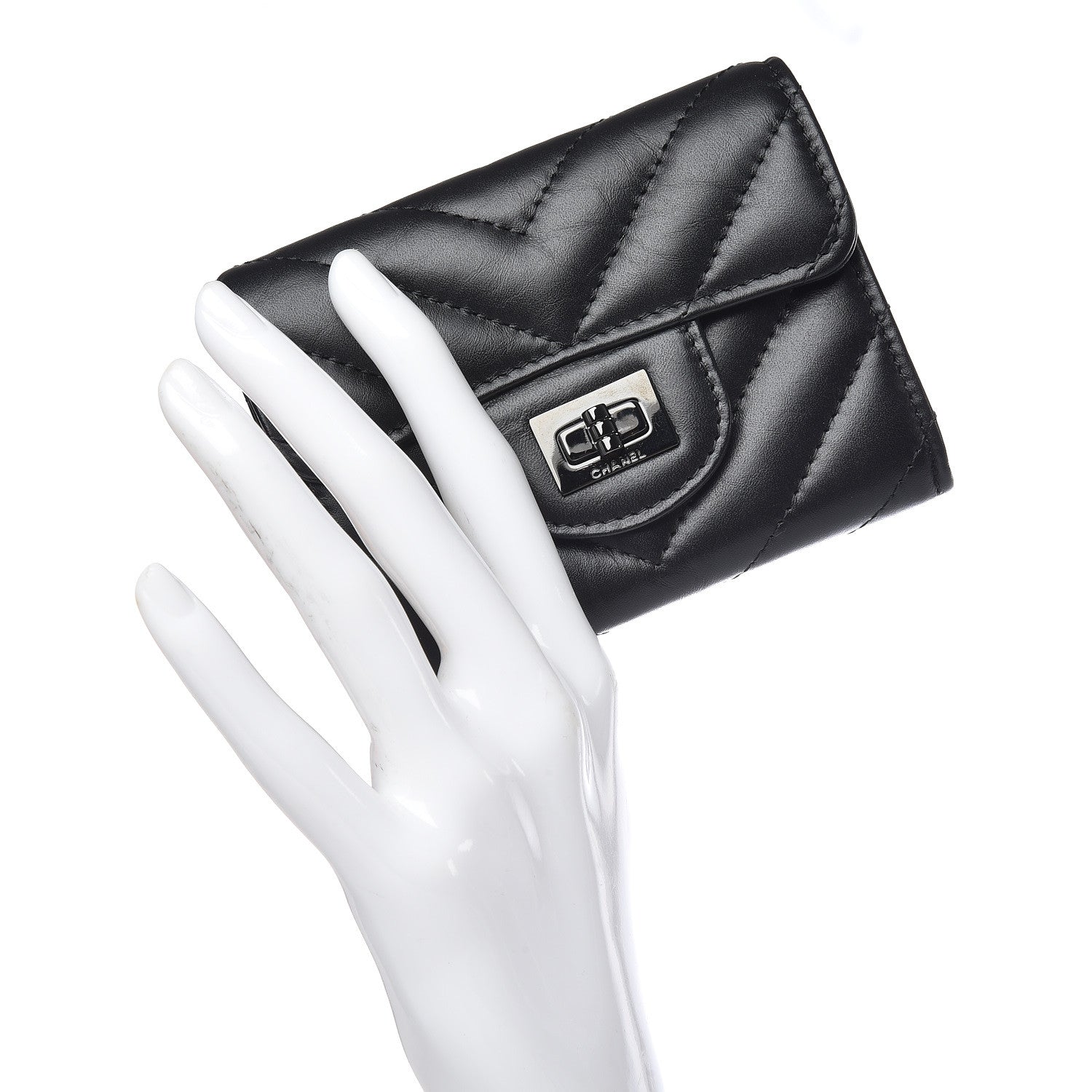 Chanel Aged Calfskin Chevron Quilted Reissue Card Holder Wallet So Black 2 of 9