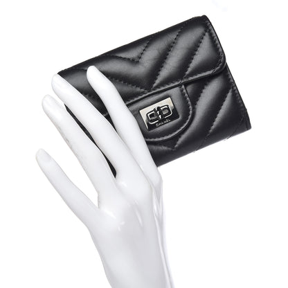 Chanel Aged Calfskin Chevron Quilted Reissue Card Holder Wallet So Black 2 of 9